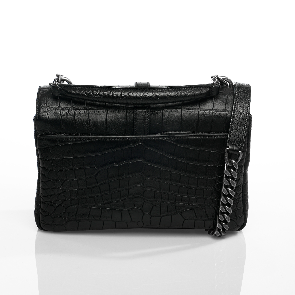 Yves Saint Laurent - Black Croco Print Leather Small Collage Bag